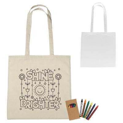 NP-115 100% COTTON COLORING TOTE BAG WITH CRAYONS