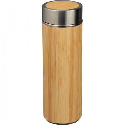 NP-007 Stainless steel mug with tea strainer in bamboo look 350ml