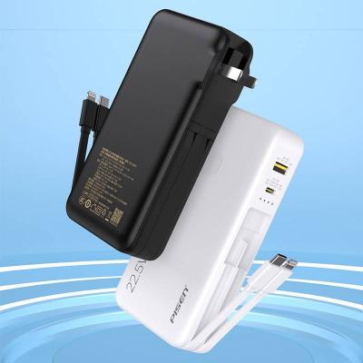 22.5W Super Fast Charging Power Bank, 20000mAh with Built-in Cables & Plug, Portable Charger